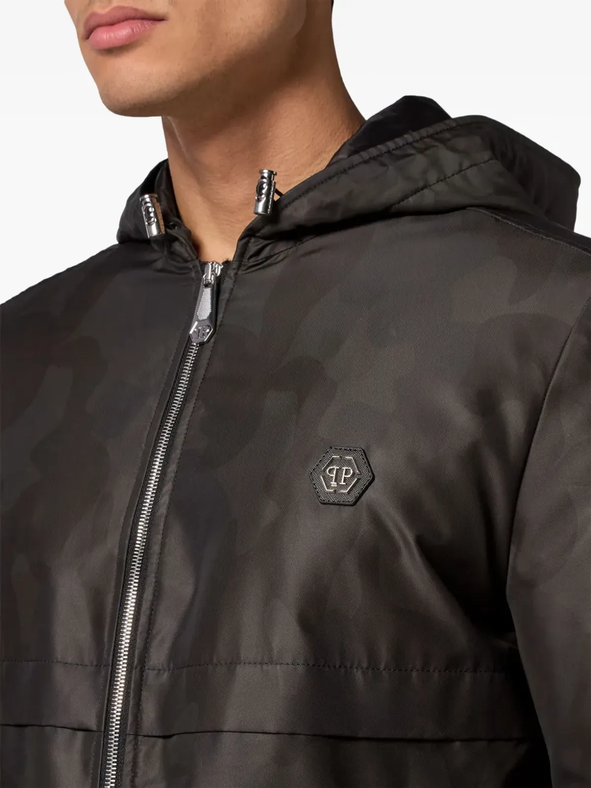 Philipp Plein カモフラージュ柄フード付きジャケット ブラック - 画像4