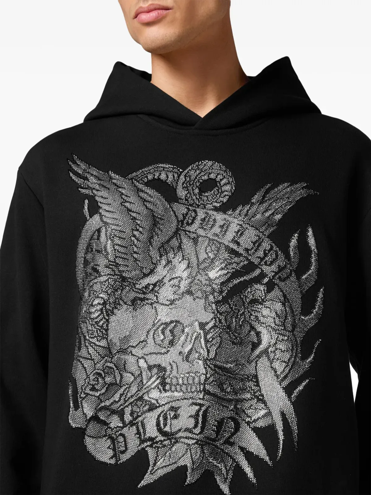 Philipp Plein クリスタル・タトゥー クリスタル装飾フーディー - ブラック - 画像4