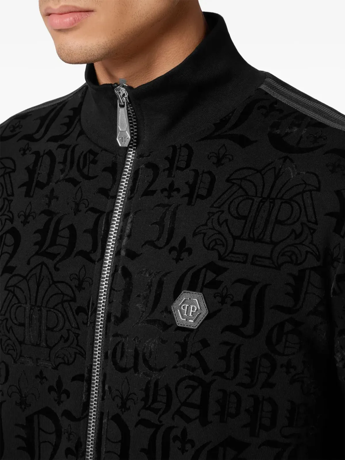 Philipp Plein ゴシックプリント サイドストライプ スポーツジャケット - ブラック - 画像5