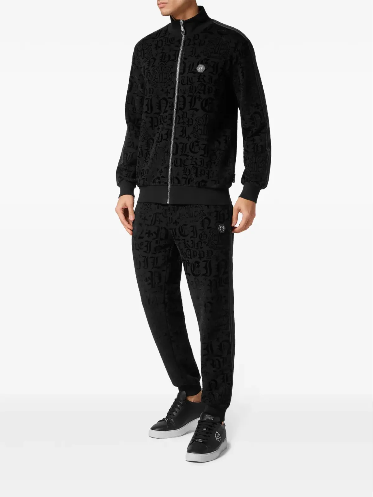 Philipp Plein ゴシックプリント サイドストライプ スポーツジャケット - ブラック - 画像2