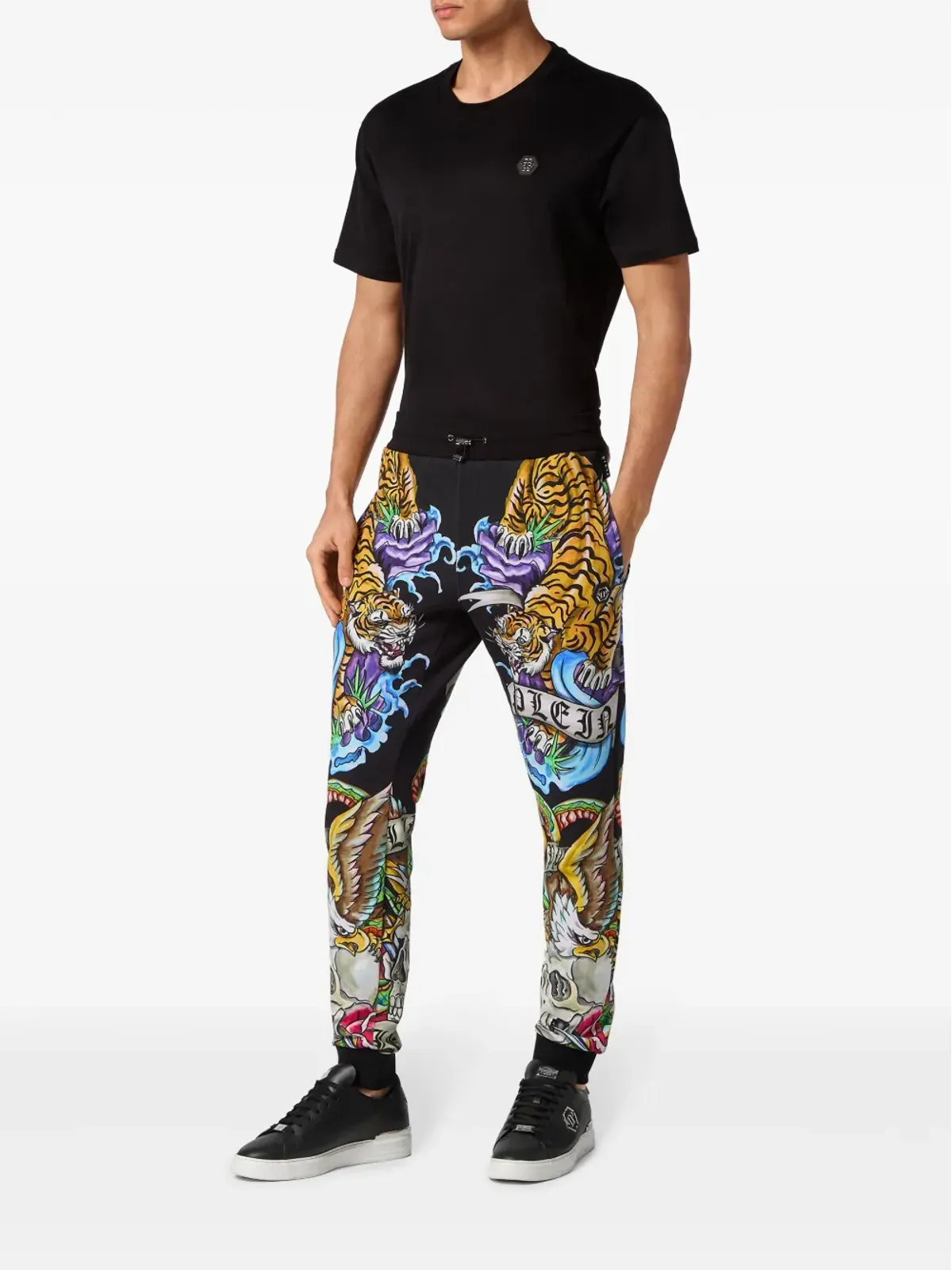 Philipp Plein タトゥープリント ドローストリング トラックパンツ ブラック - 画像2