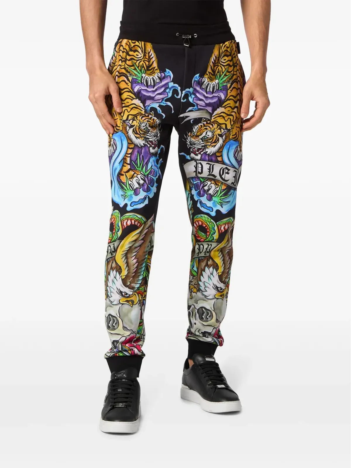 Philipp Plein タトゥープリント ドローストリング トラックパンツ ブラック - 画像3