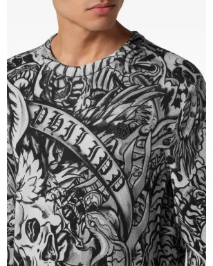 Philipp Plein タトゥープリント カシミア スウェットシャツ - ブラック - サムネイル5