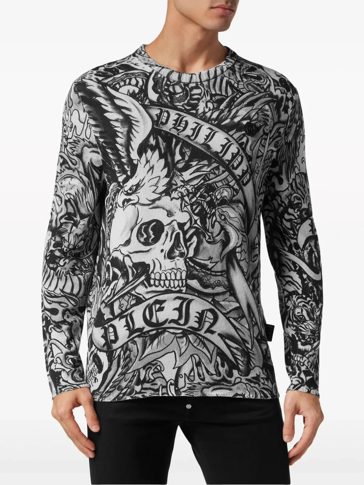 Philipp Plein タトゥープリント カシミア スウェットシャツ - ブラック - 画像3