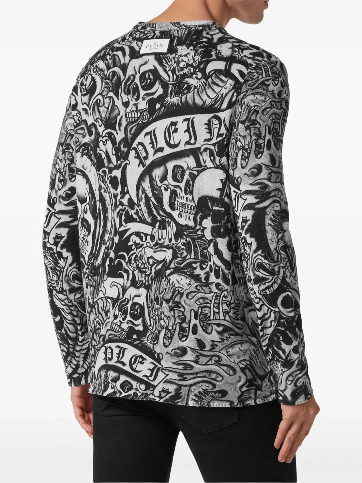 Philipp Plein タトゥープリント カシミア スウェットシャツ - ブラック - 画像4