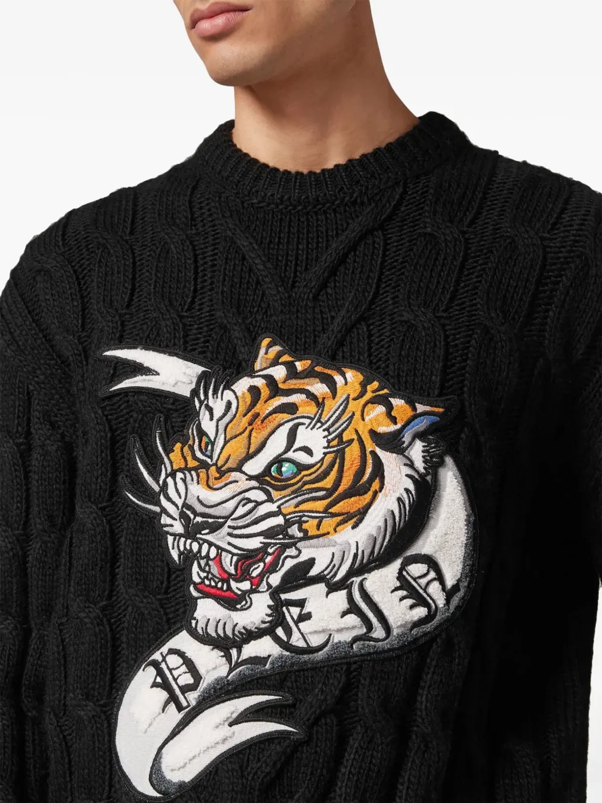 Philipp Plein タイガー刺繍入りウールニットセーター - ブラック - 画像5