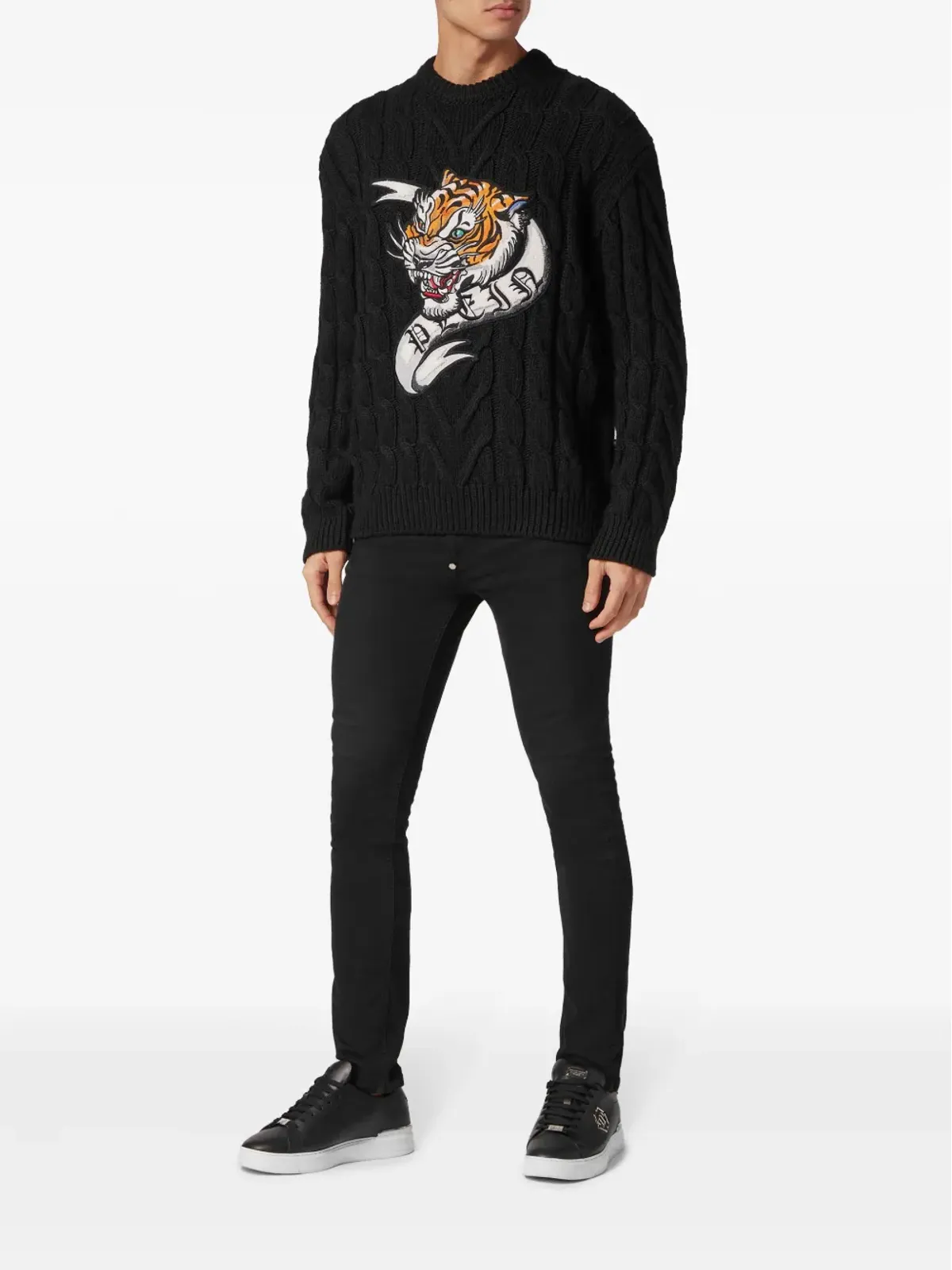Philipp Plein タイガー刺繍入りウールニットセーター - ブラック - 画像2