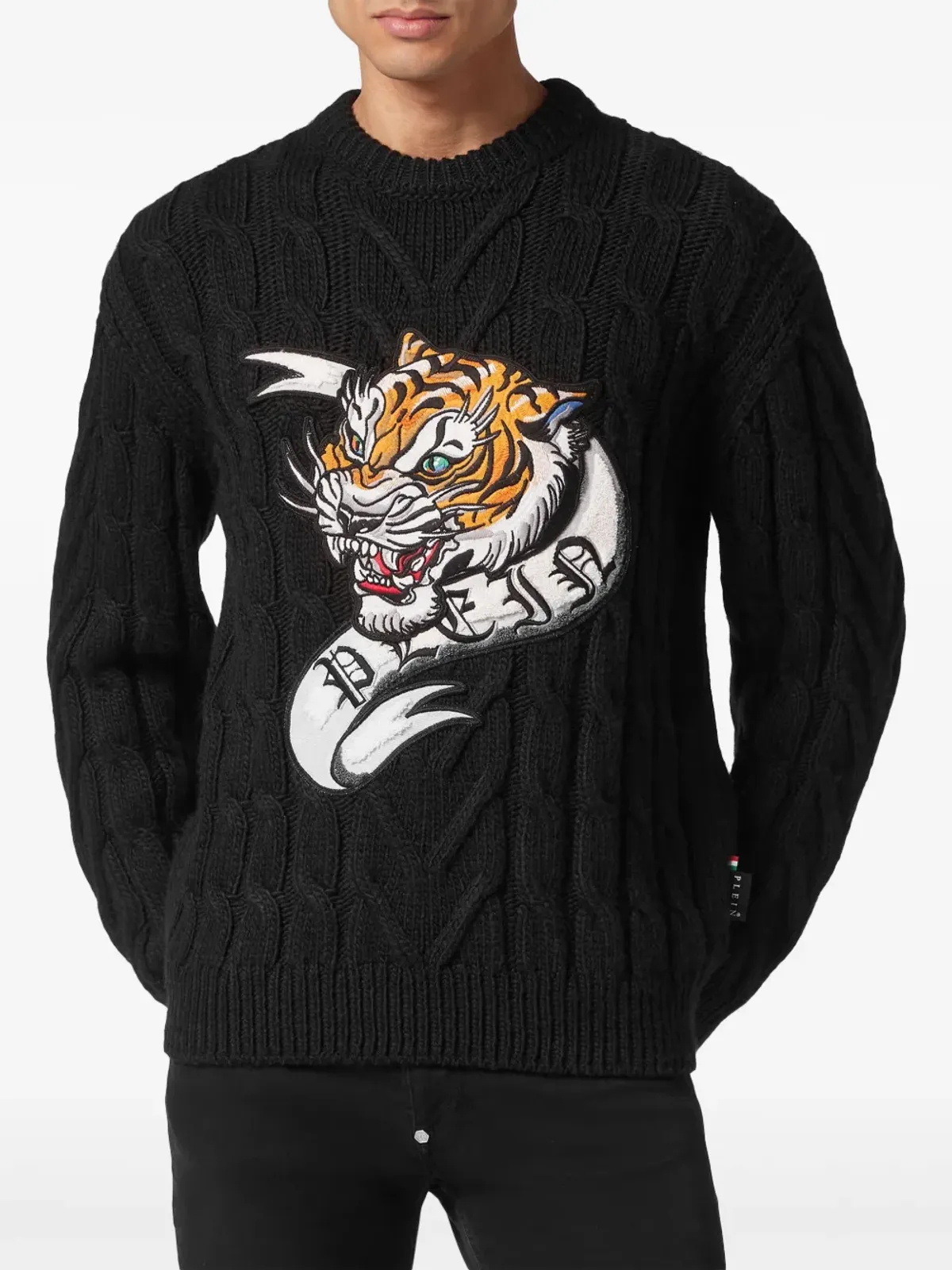 Philipp Plein タイガー刺繍入りウールニットセーター - ブラック - 画像3
