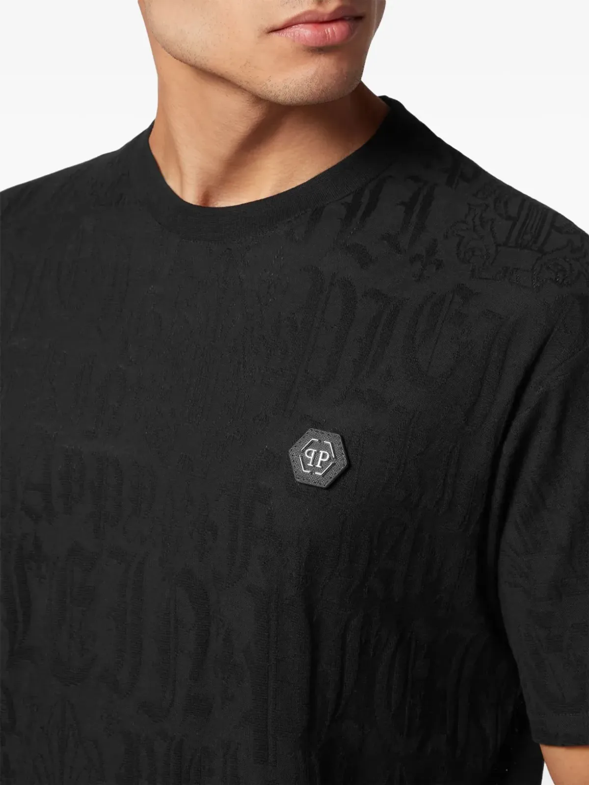 Philipp Plein モノグラム柄 コットン Tシャツ - ブラック - 画像5