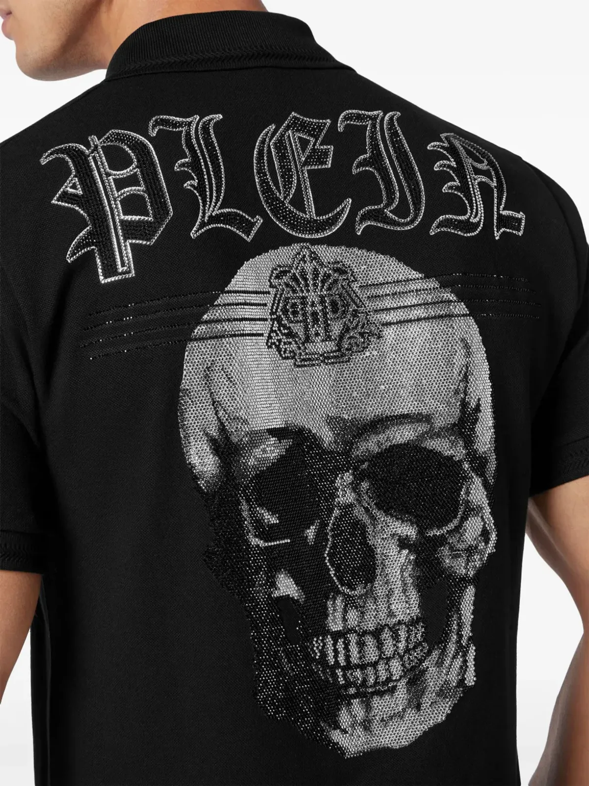 Philipp Plein スカルプリント ラインストーン装飾 ポロシャツ - ブラック - 画像5