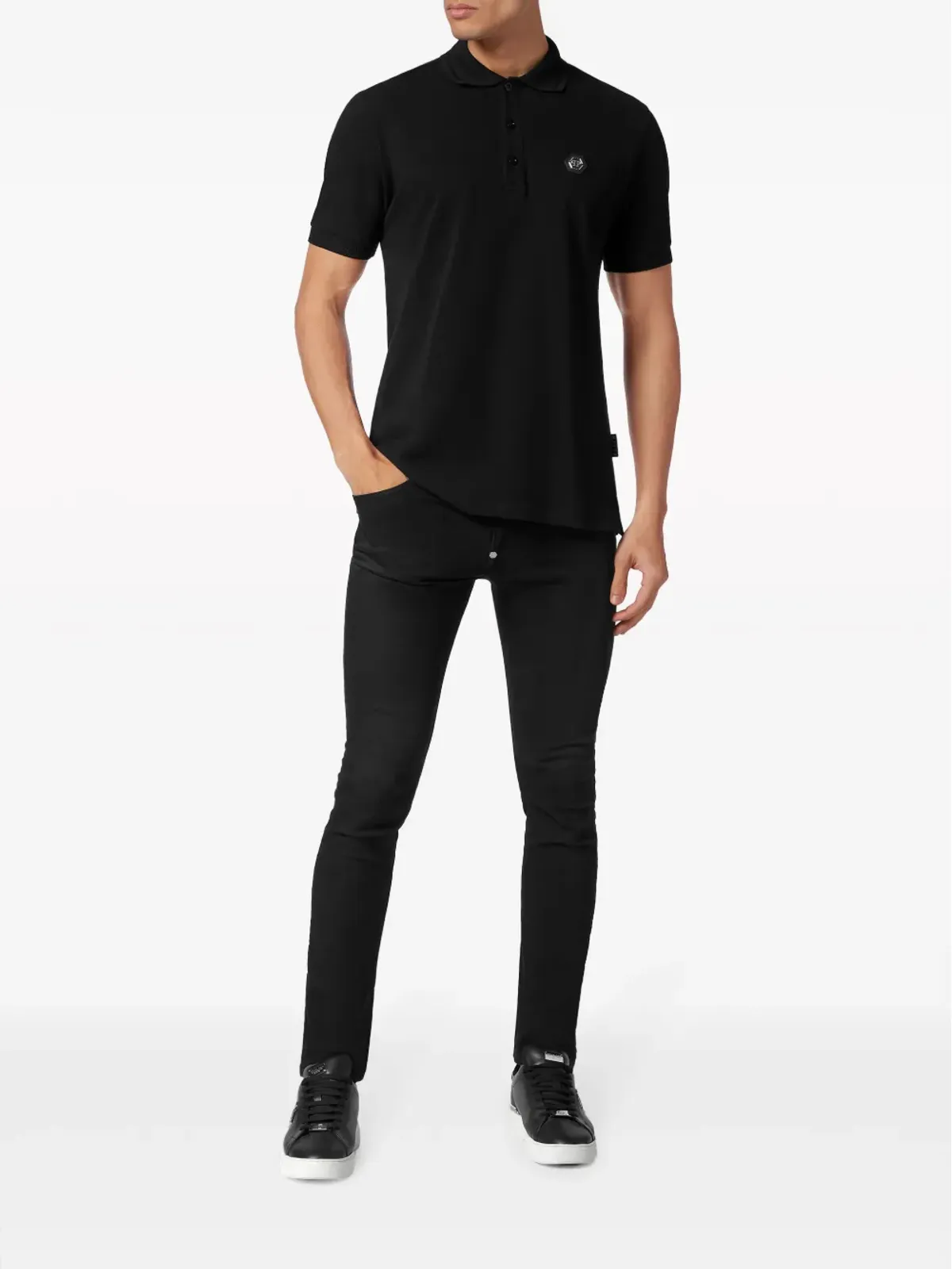 Philipp Plein スカルプリント ラインストーン装飾 ポロシャツ - ブラック - 画像2