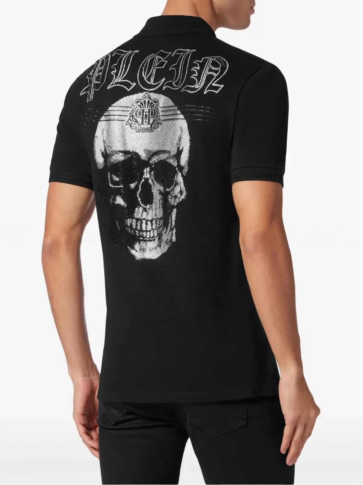 Philipp Plein スカルプリント ラインストーン装飾 ポロシャツ - ブラック - 画像3