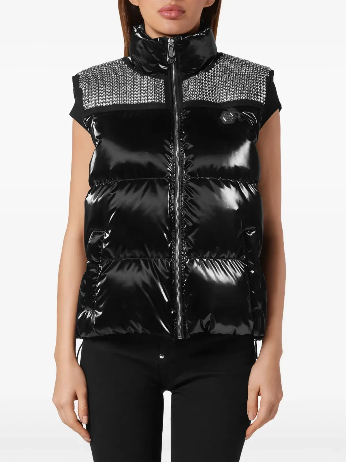 Philipp Plein クリスタル装飾付き パッド入りジレ - ブラック - 画像2
