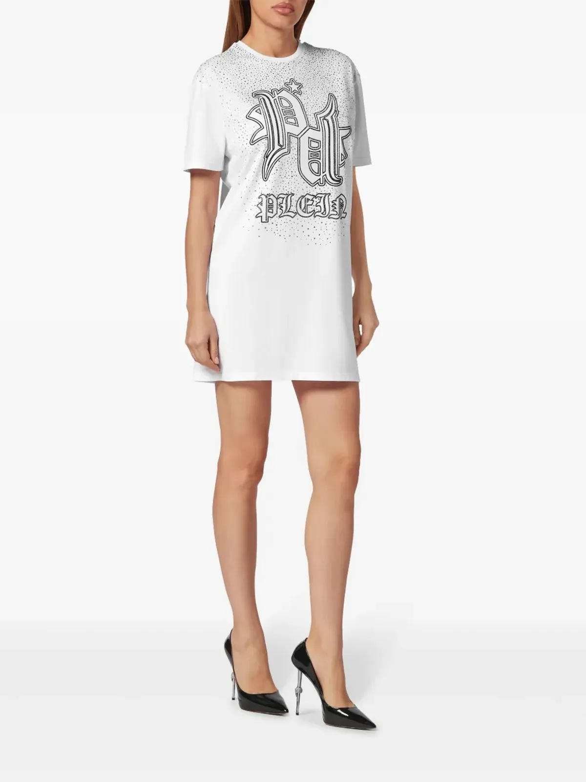 Philipp Plein クリスタルロゴ Tシャツドレス ホワイト - 画像2