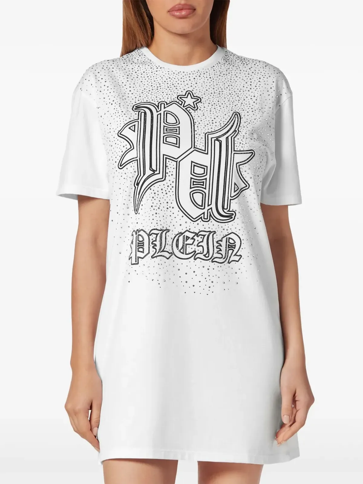 Philipp Plein クリスタルロゴ Tシャツドレス ホワイト - 画像3
