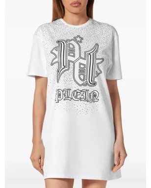 Philipp Plein クリスタルロゴ Tシャツドレス ホワイト - サムネイル3