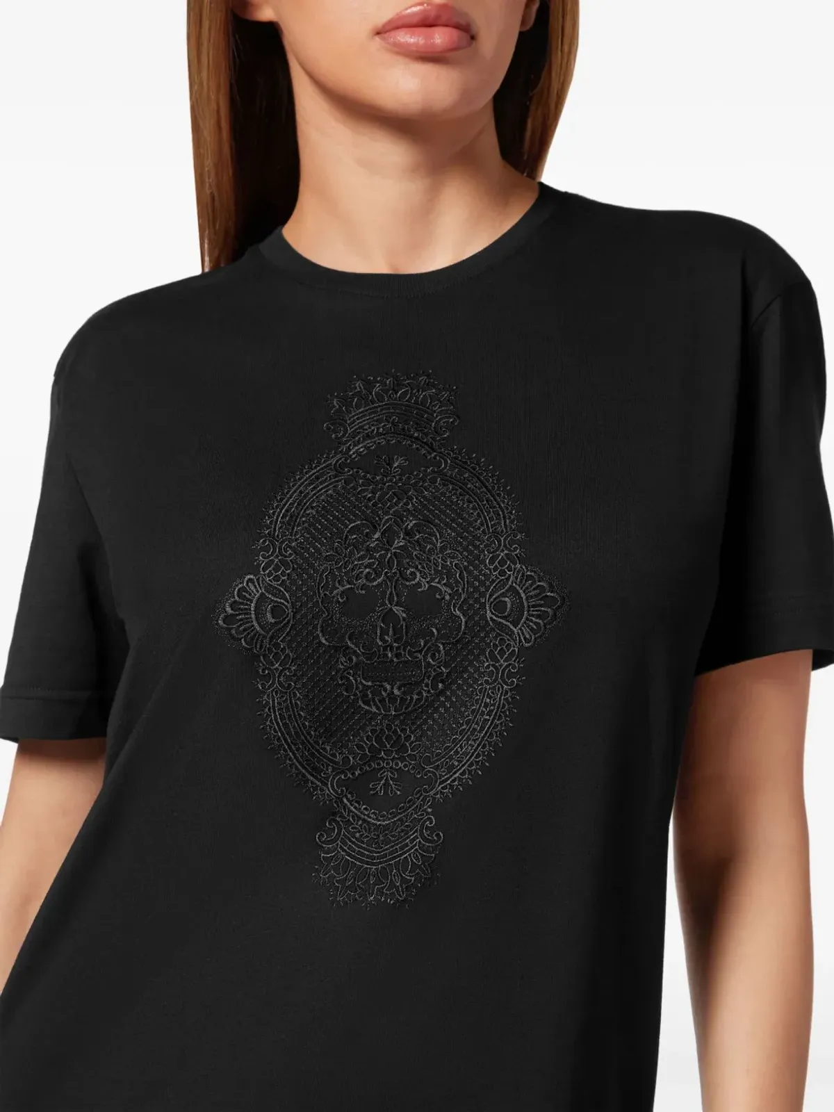 Philipp Plein スカル刺繍入りコットンTシャツ - 画像4