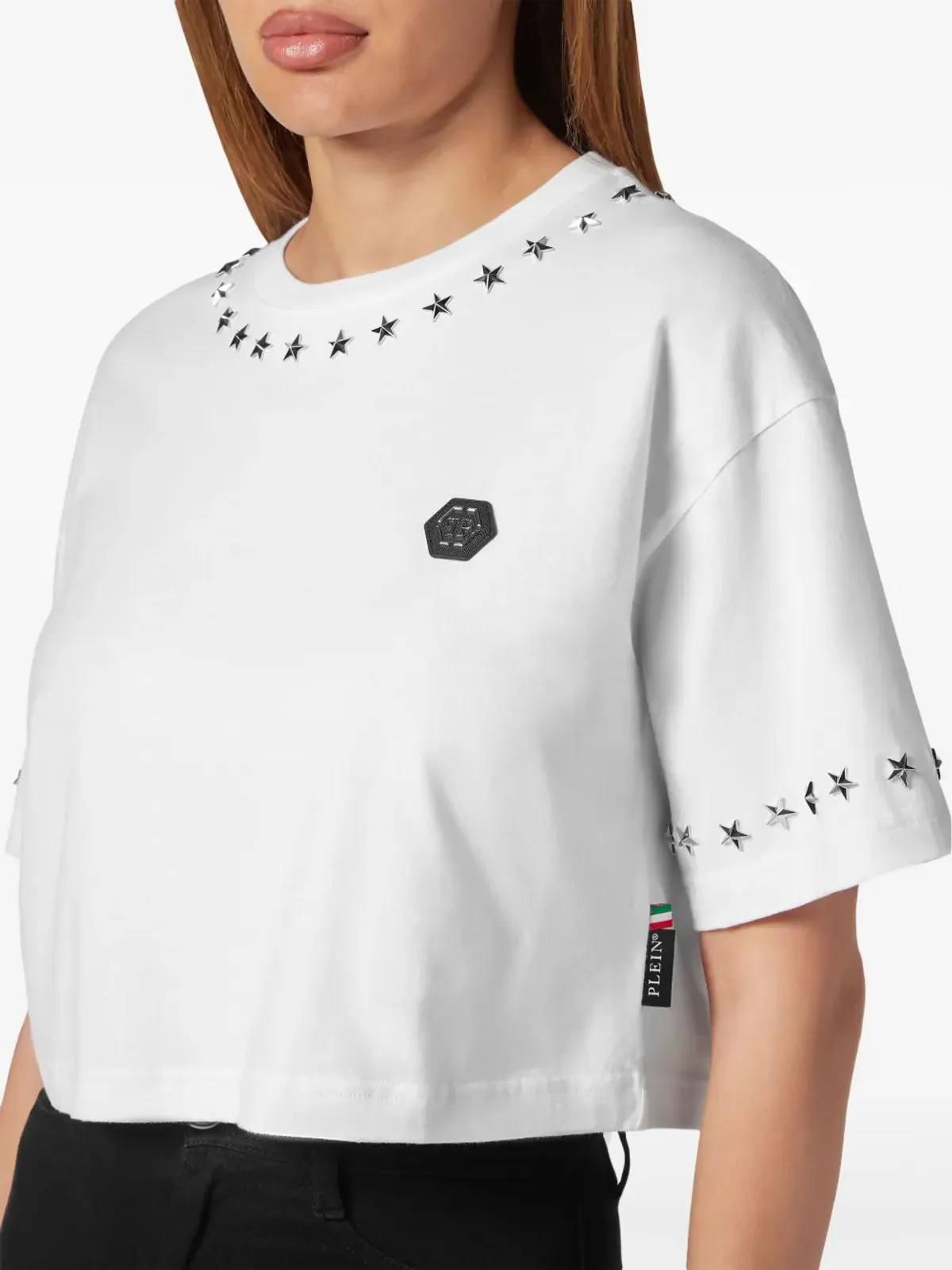 Philipp Plein 星スタッズ付きコットン クロップトップ - ホワイト - 画像5