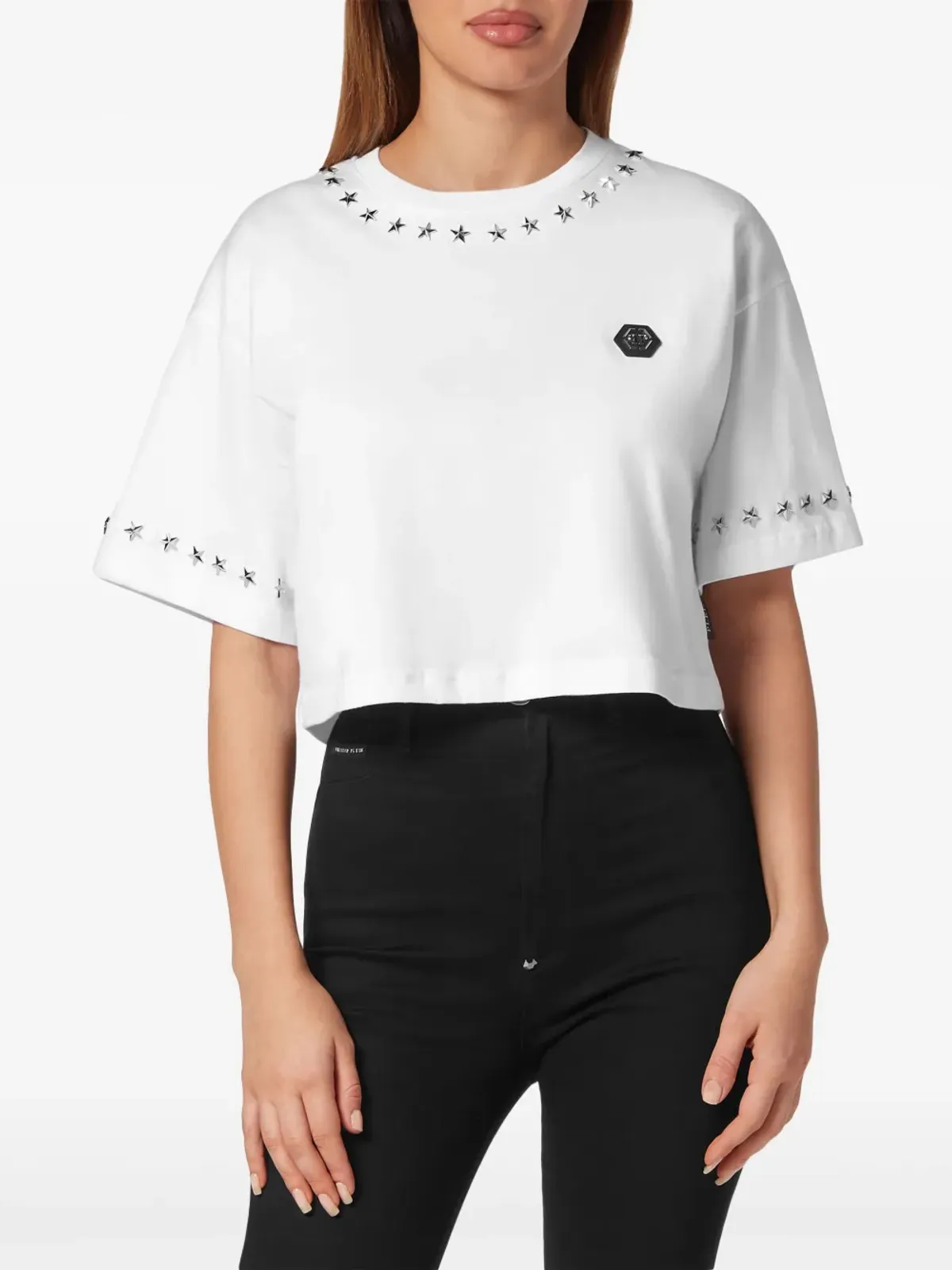 Philipp Plein 星スタッズ付きコットン クロップトップ - ホワイト - 画像3