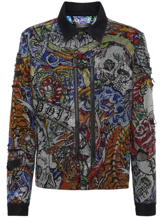 Philipp Plein Philipp Plein クリスタル装飾付きデニムジャケットの商品画像