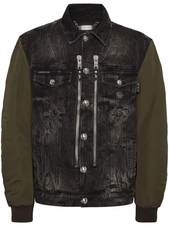 Philipp Plein Philipp Plein コントラストスリーブ デニムジャケット - グレーの商品画像