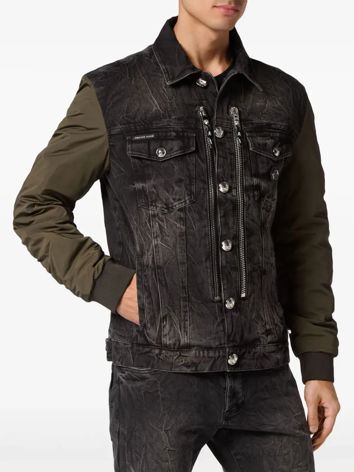 Philipp Plein コントラストスリーブ デニムジャケット - グレー - 画像2