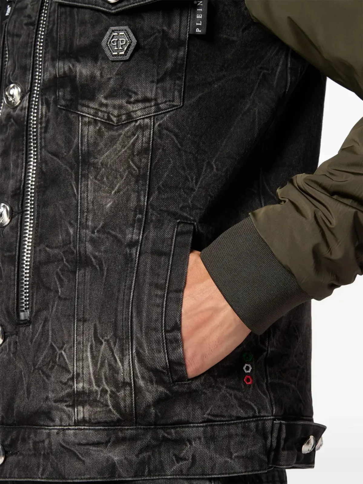 Philipp Plein コントラストスリーブ デニムジャケット - グレー - 画像4