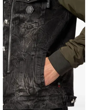 Philipp Plein コントラストスリーブ デニムジャケット - グレー - サムネイル4