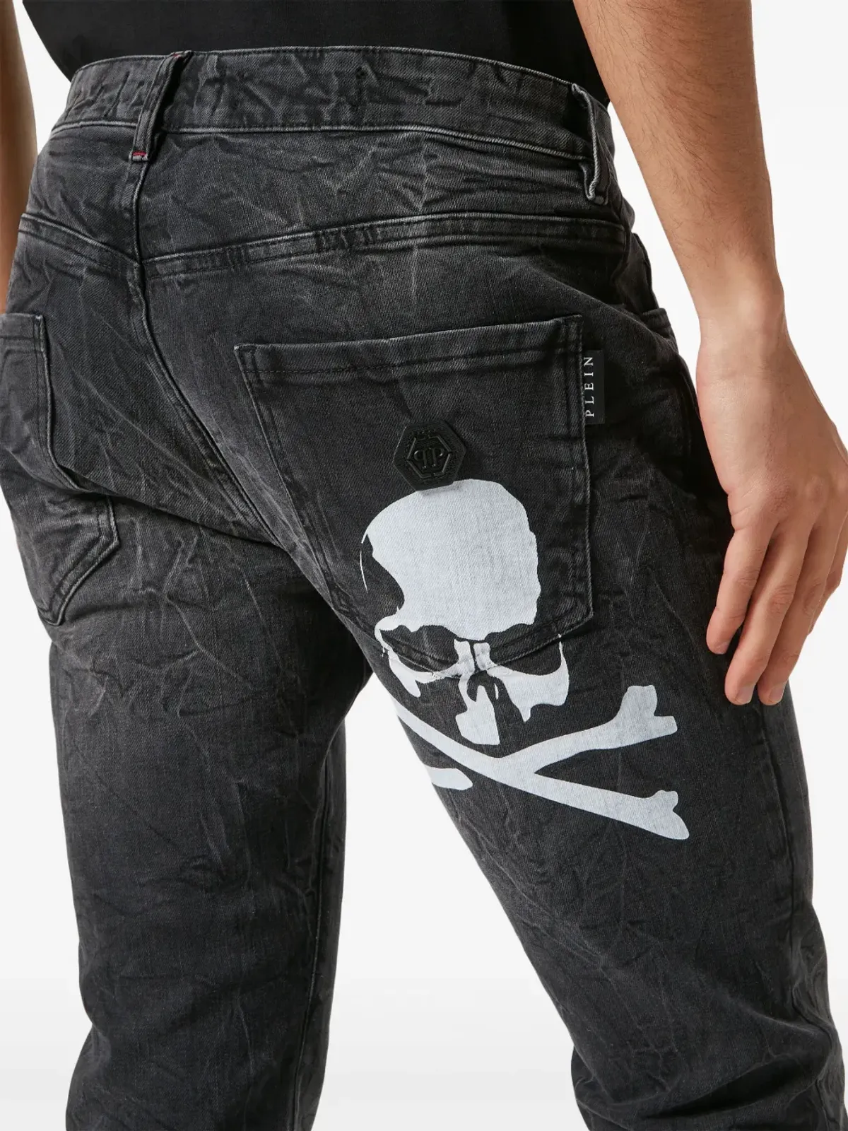 Philipp Plein スカルプリント スリムカット デニム ジーンズ グレー - 画像4