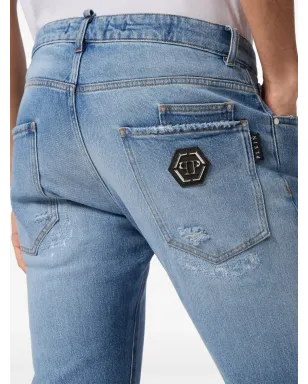 Philipp Plein ダメージ加工ストレートジーンズ - ブルー - サムネイル5