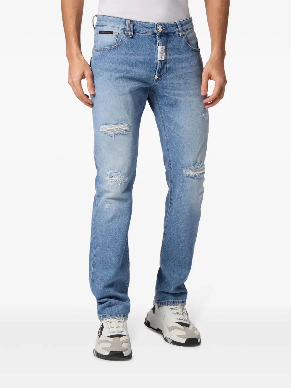 Philipp Plein ダメージ加工ストレートジーンズ - ブルー - 画像3