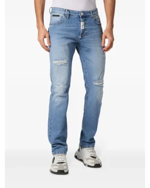 Philipp Plein ダメージ加工ストレートジーンズ - ブルー - サムネイル3