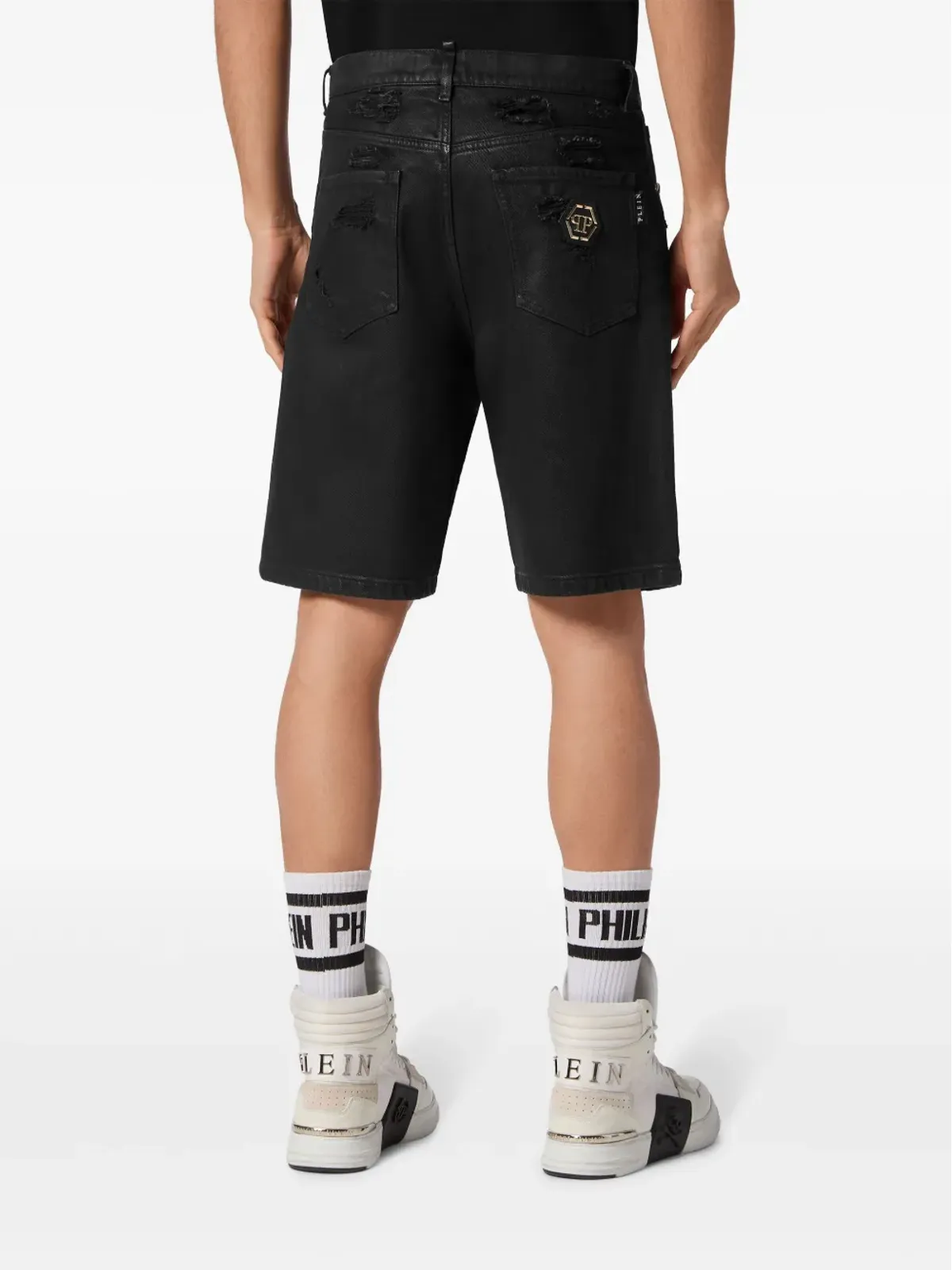 Philipp Plein リップドディテール デニムショーツ - 画像3