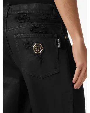 Philipp Plein リップドディテール デニムショーツ - サムネイル4