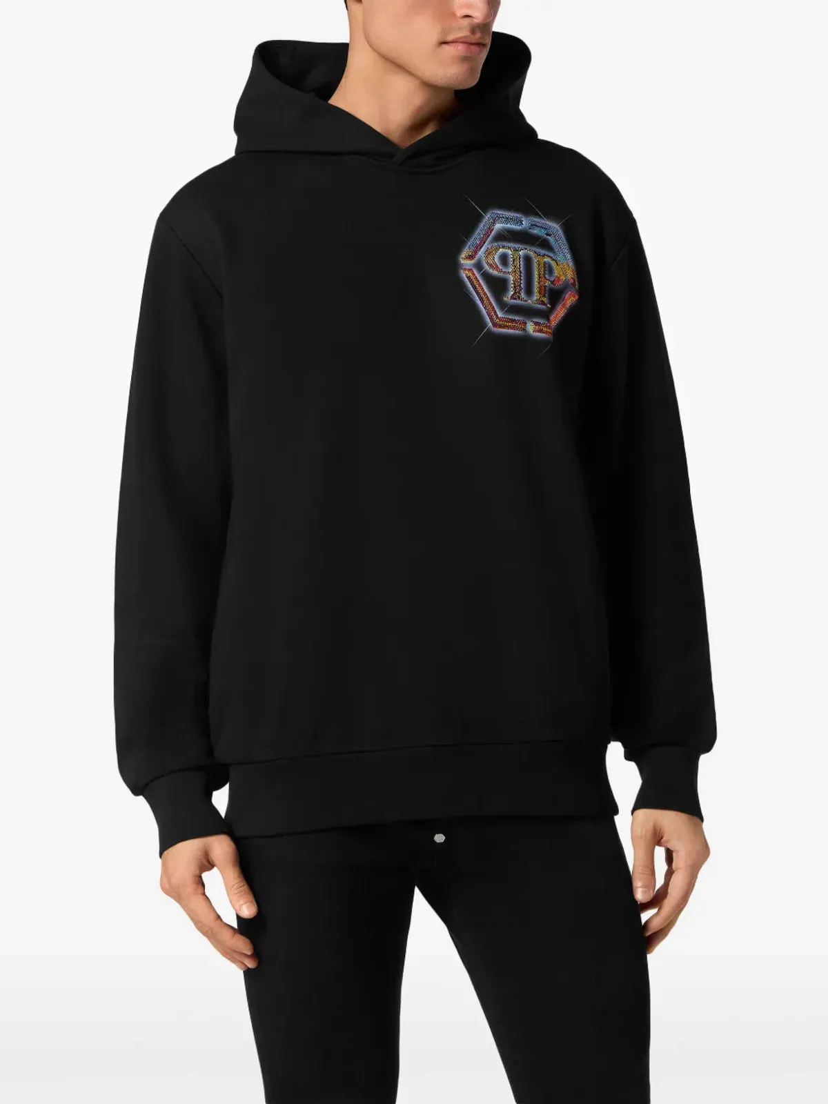 Philipp Plein ラインストーン装飾付き ロゴプリントフーディ - 画像2