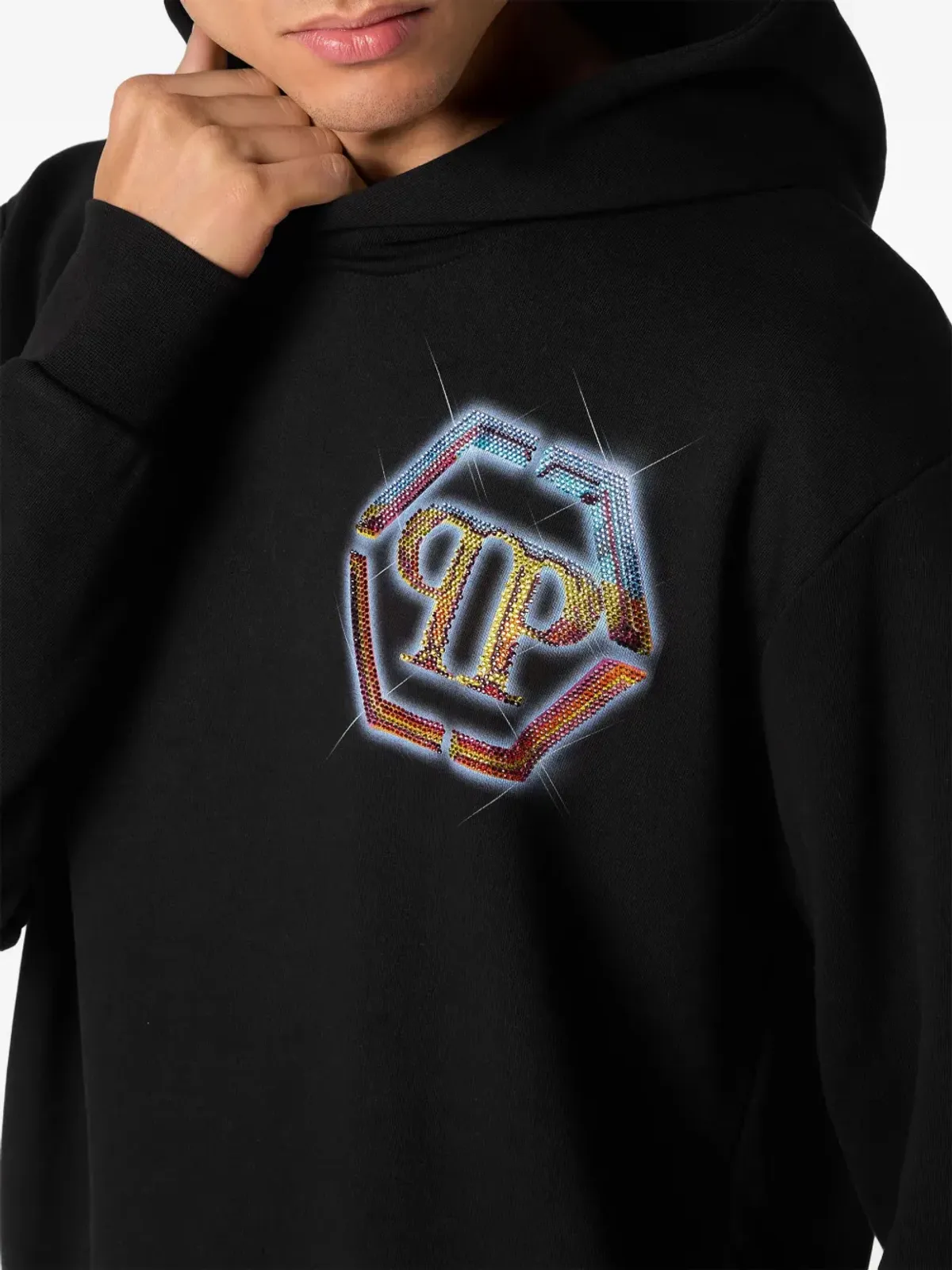 Philipp Plein ラインストーン装飾付き ロゴプリントフーディ - 画像4