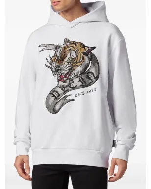 Philipp Plein クリスタル装飾 タイガープリント フーディー - ホワイト - サムネイル3