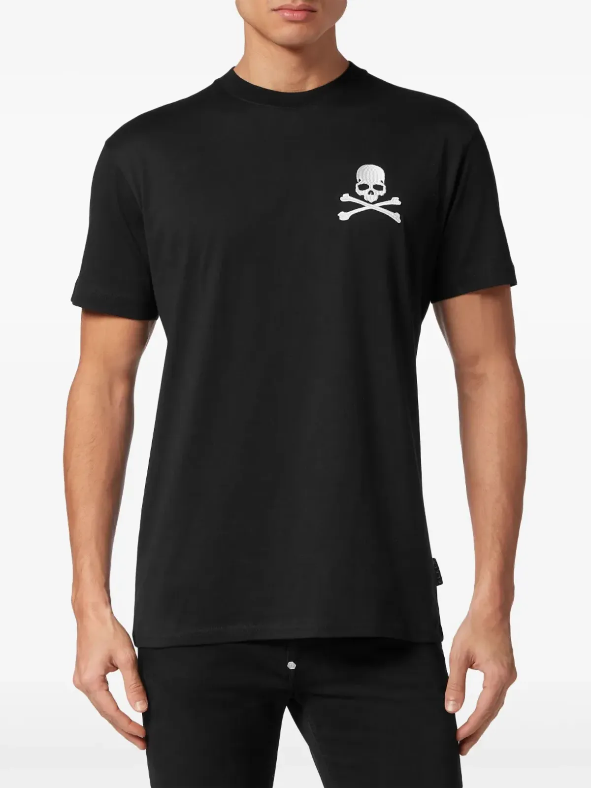 Philipp Plein スカル刺繍入りコットンTシャツ - ブラック - 画像3