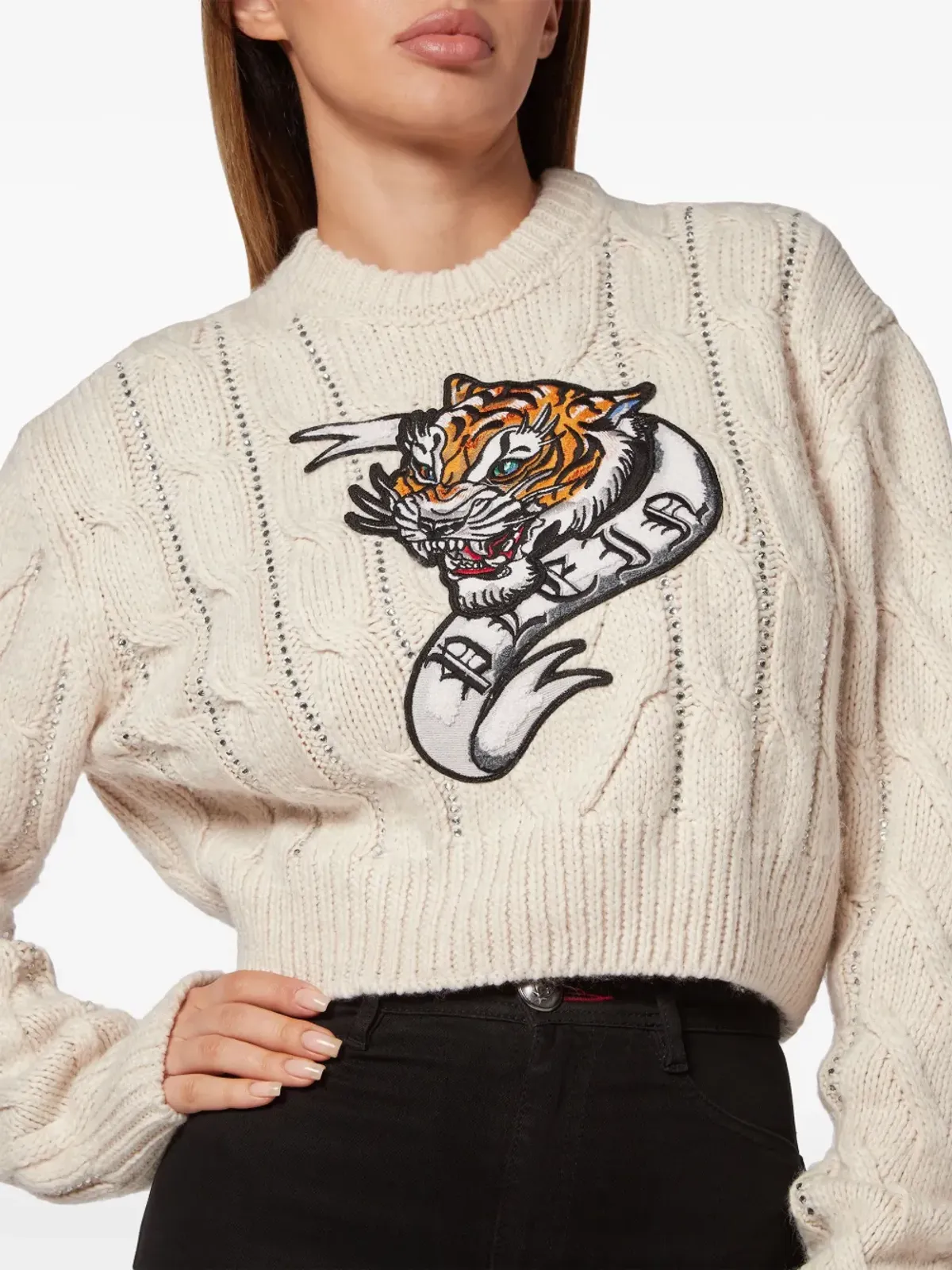 Philipp Plein タトゥー柄 クロップド ウール ジャンパー - ニュートラルカラー - 画像5