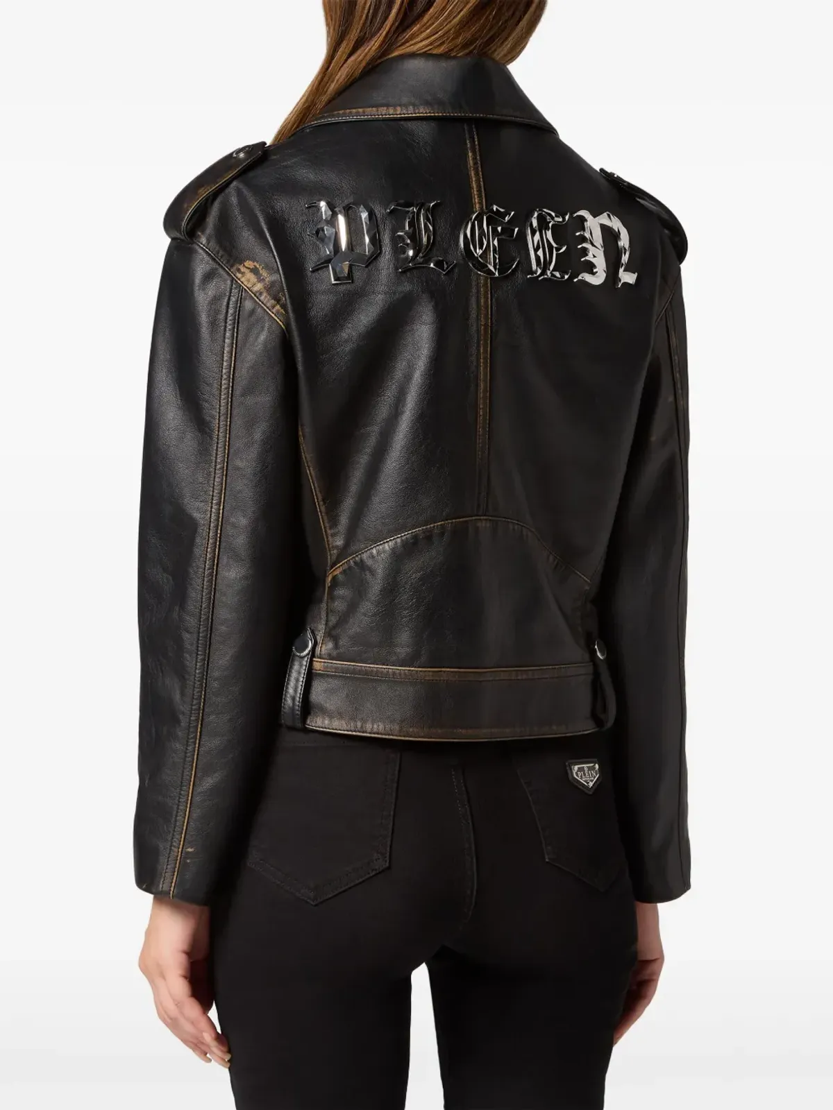 Philipp Plein ロゴ入りレザーバイカージャケット - 画像2