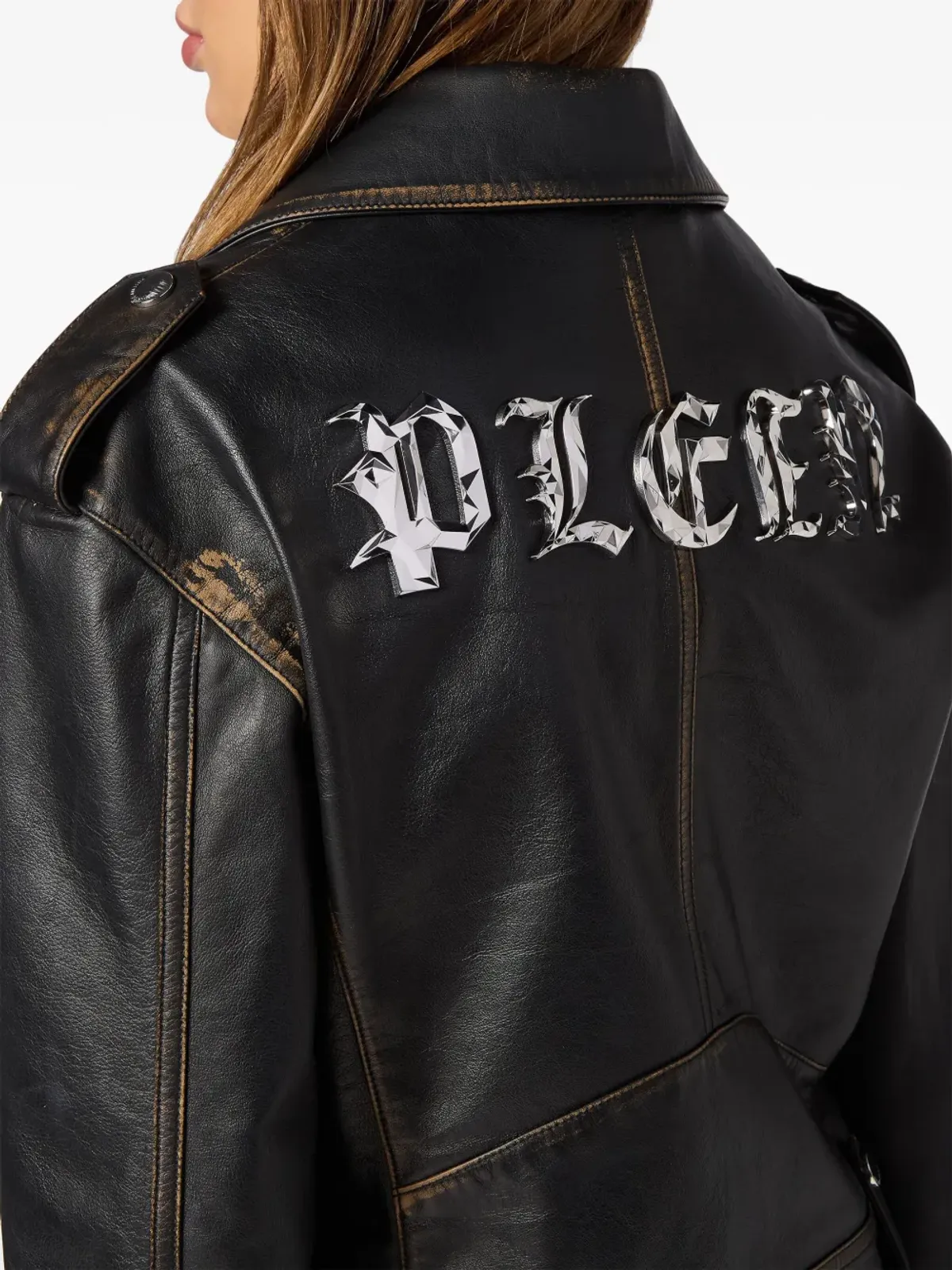 Philipp Plein ロゴ入りレザーバイカージャケット - 画像3