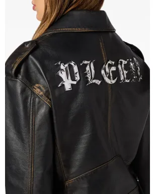 Philipp Plein ロゴ入りレザーバイカージャケット - サムネイル3