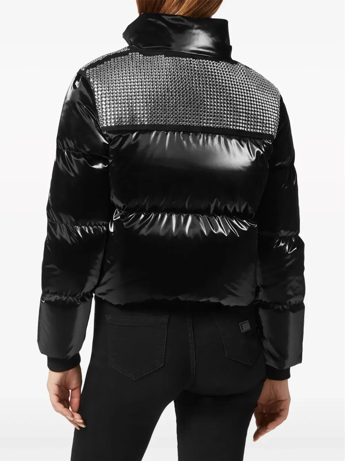 Philipp Plein クリスタルをあしらったクロップドダウンジャケット ブラック - 画像4