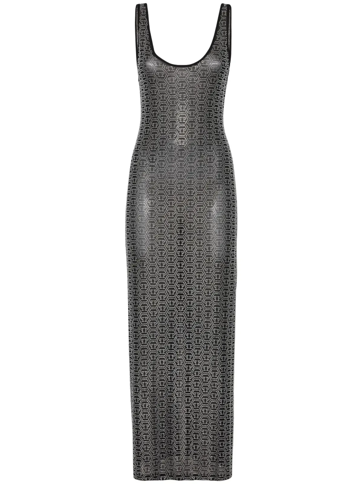 Philipp Plein クリスタルモノグラム マキシドレス ブラック - 画像1