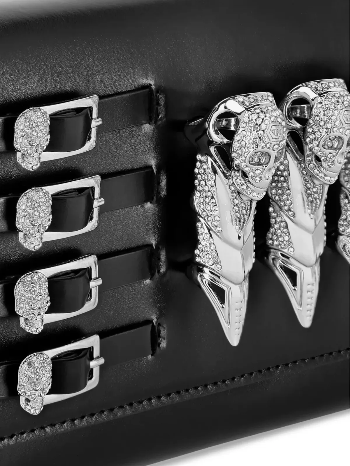 Philipp Plein バックル付きレザークラッチ ブラック - 画像4