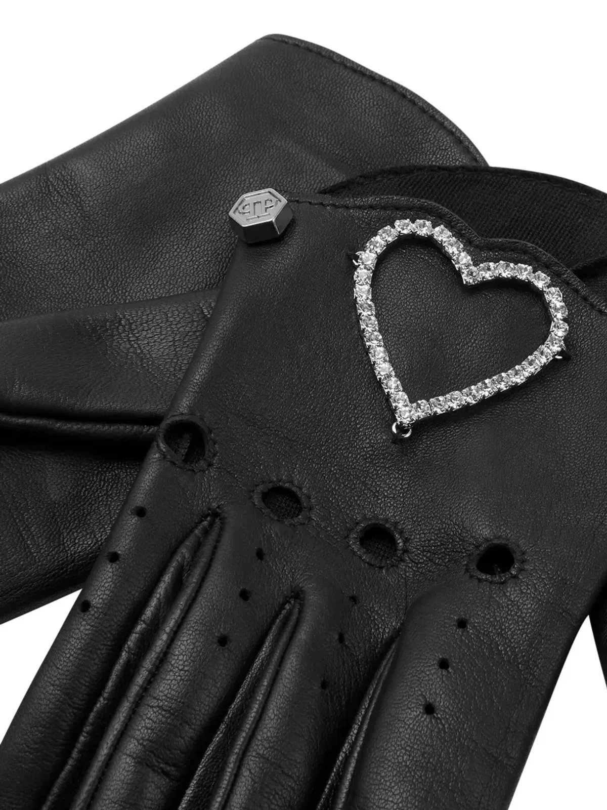 Philipp Plein ハートアップリケ レザーグローブ - ブラック - 画像2