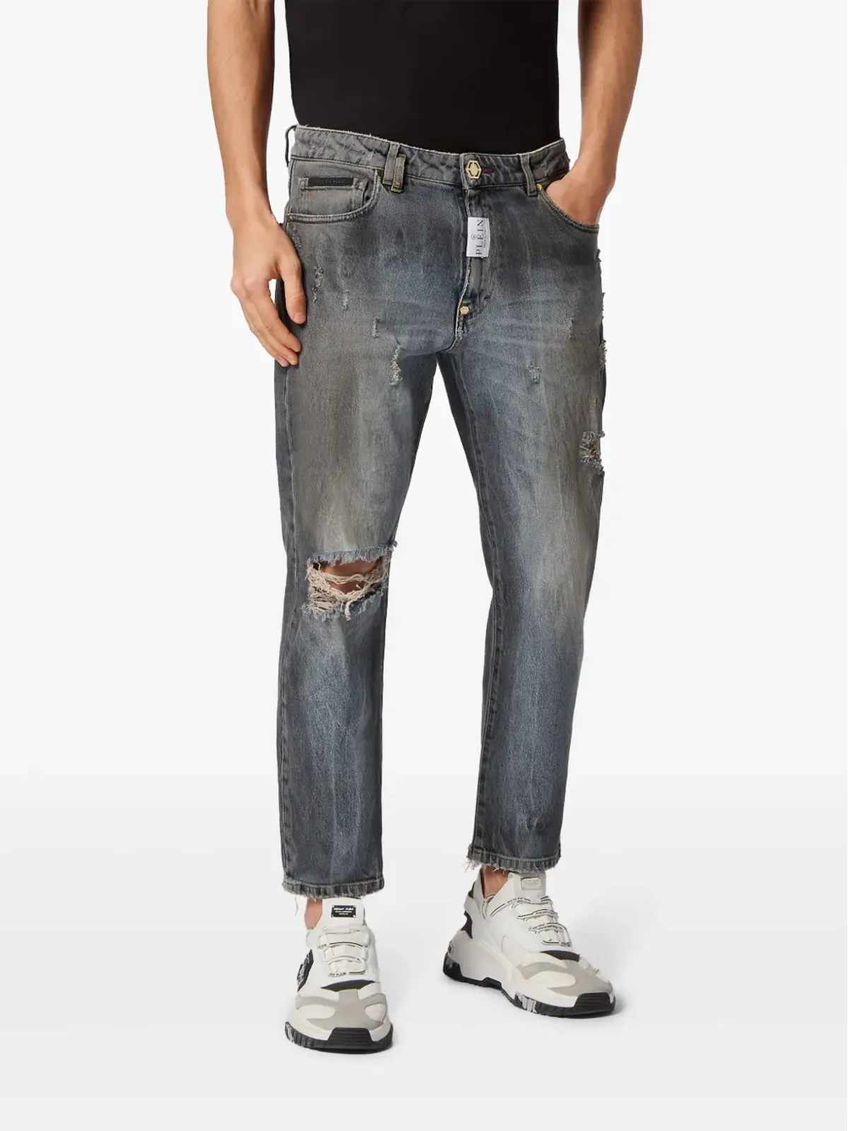 Philipp Plein デトロイト ミッドライズ ストレートジーンズ - グレー - 画像3