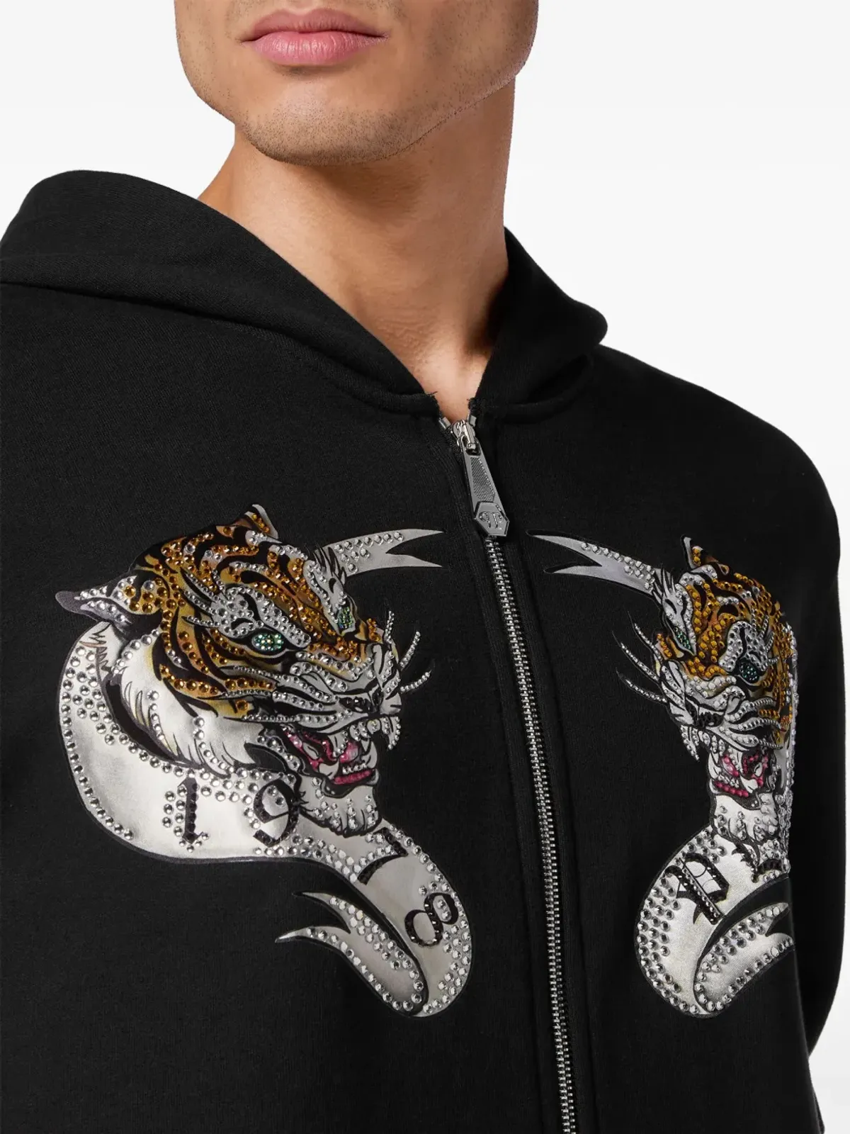 Philipp Plein タイガープリント クリスタル装飾フーディ - ブラック - 画像5