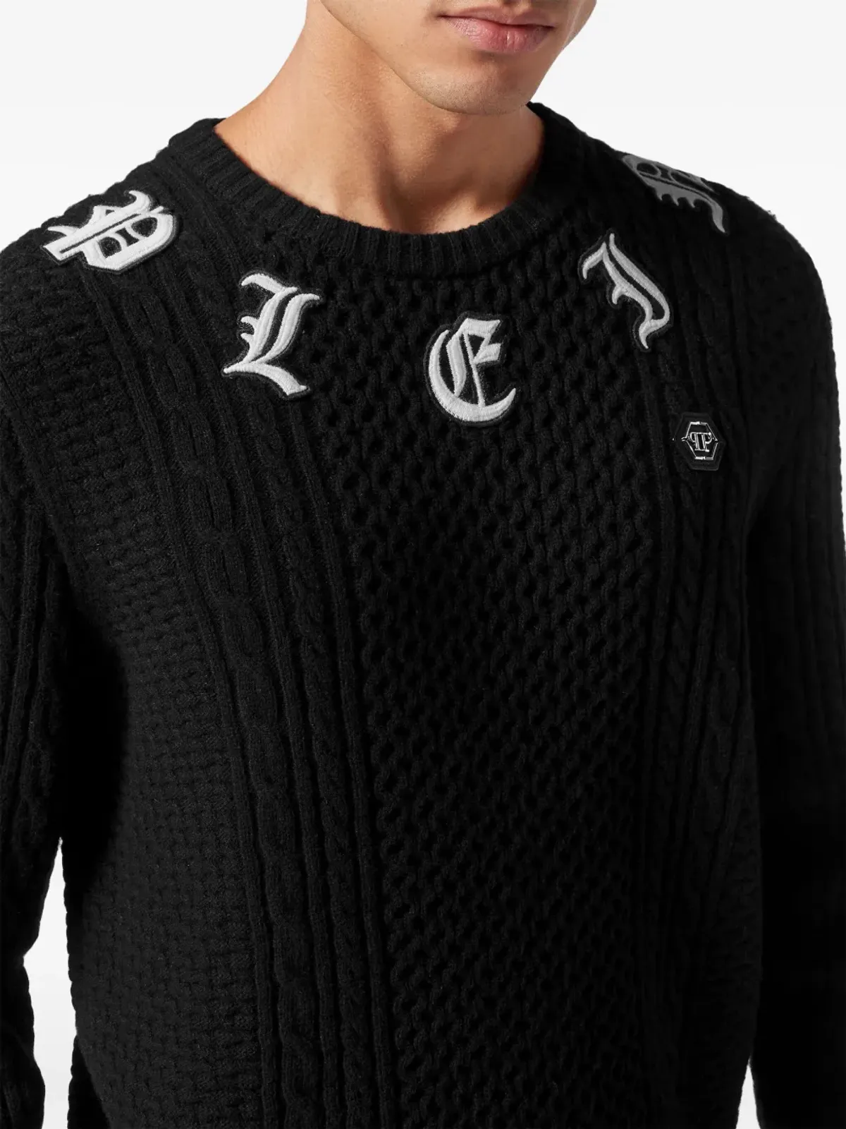 Philipp Plein ロゴ刺繍カシミヤセーター ブラック - 画像5