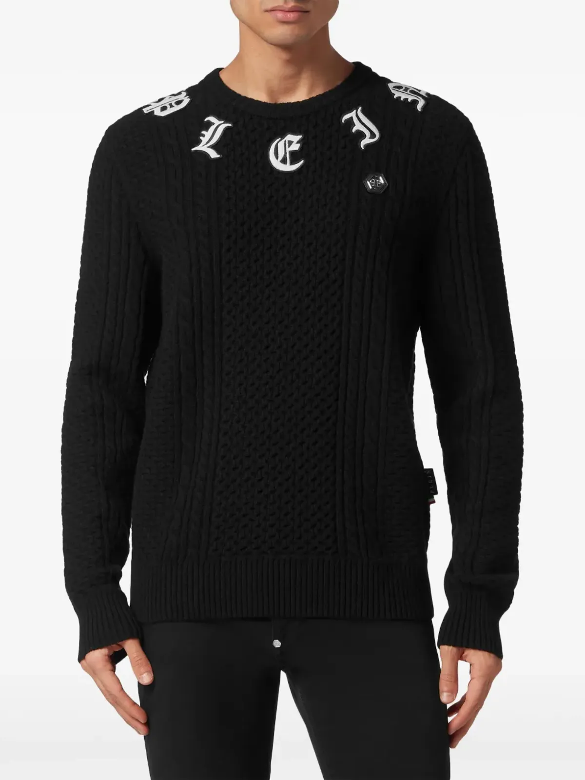 Philipp Plein ロゴ刺繍カシミヤセーター ブラック - 画像3